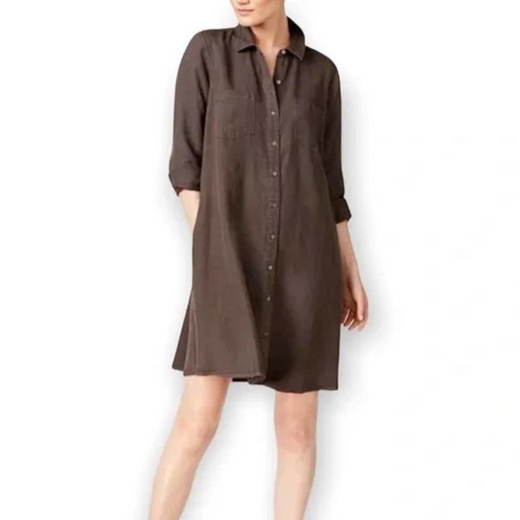 Eileen Fisher Dresses & Skirts - Eileen Fisher XS linen lyocell tencel shirt dress long sleeve midi Fischer